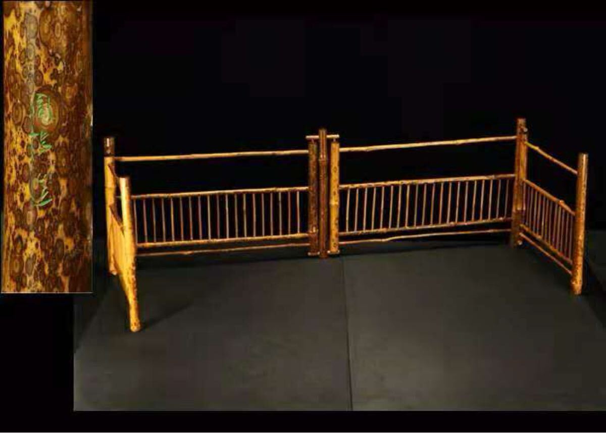 『鳳陽』造斑竹組 煎茶結界在銘 湘妃竹 炉屏全長幅140cm高28cm拍卖