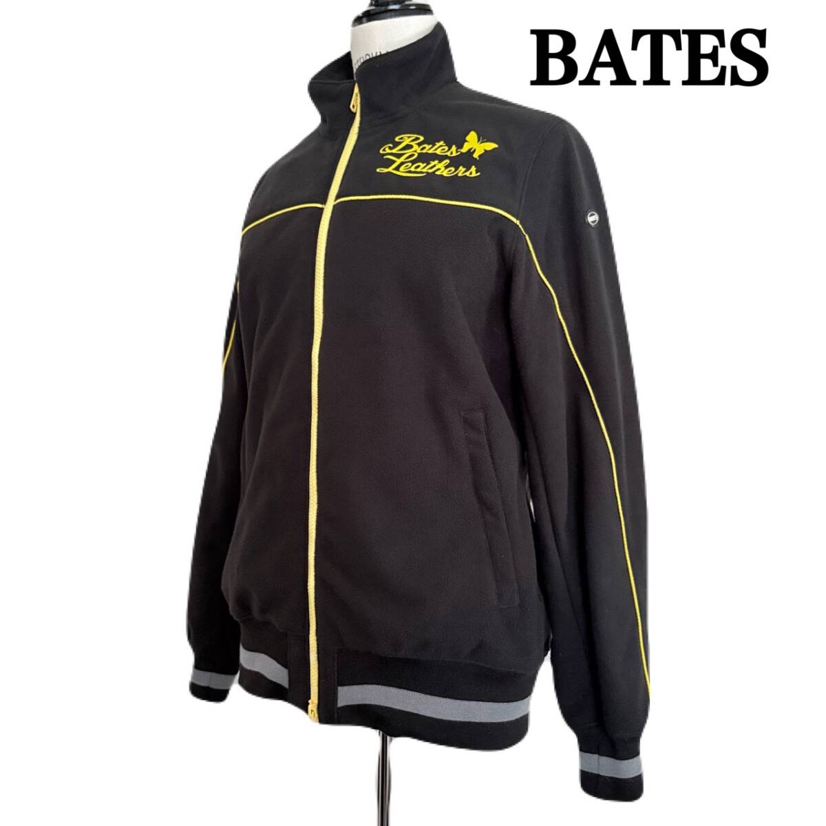 ★ BATES ベイツ Bates Leathers ロゴ 張りのあるフリース ジャケット フルジップ ブラック イエロー Mサイズ 美品 ★ 拍卖