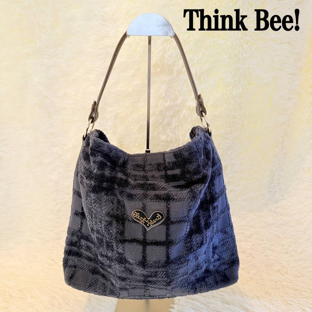 ★ Think Bee! シンクビー!ショルダーバッグ チェック柄 起毛 ハート ネイビー ★拍卖