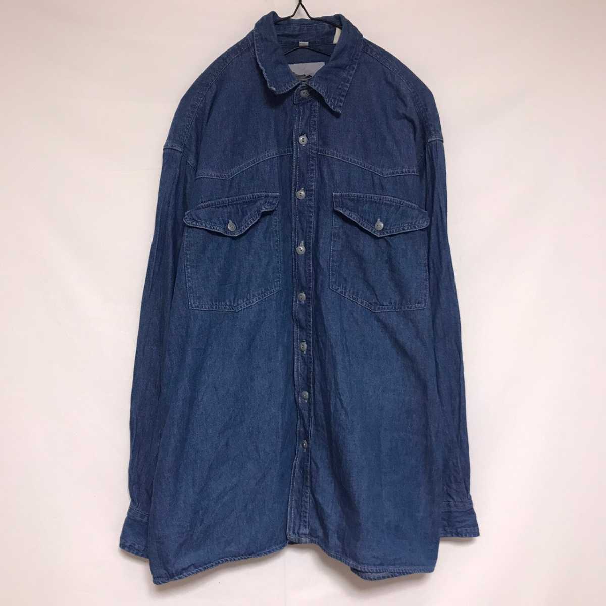 cavenline デニムシャツ ワーク インディゴ ダブルポケット ビック 拍卖