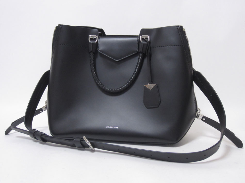 送料無料 MICHAEL KORS マイケルコース 2WAYバッグ ショルダーバッグ トートバッグ ストラップ カーフ ブラック 美品拍卖