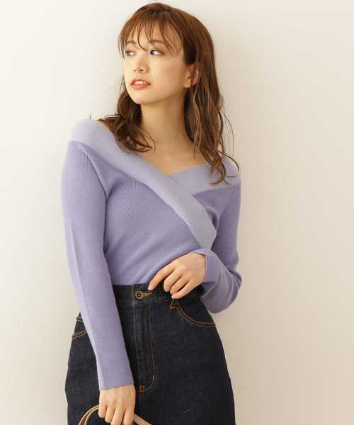 正規品プロポーションボディドレッシング【PROPORTION BODY DRESSING】片畦クロスニット長袖カットソータイプ☆ライトブルー大人レディース拍卖