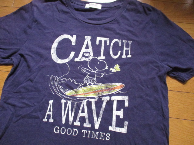 スヌーピー surf Tシャツ Mサイズ 紺 ネイビー サーフィン wave catch good times拍卖