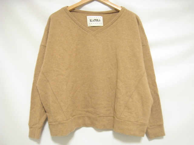 KAMILi カミリ トップス ニット 長袖 Vネック ベージュ ウール混 無地 シンプル拍卖