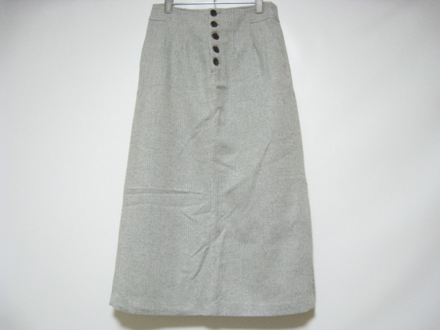 KBF ケービーエフ ボトムス タイト スカート ロング丈 フロントボタン 灰色 グレー 総柄 Oneサイズ 毛混 スリット拍卖