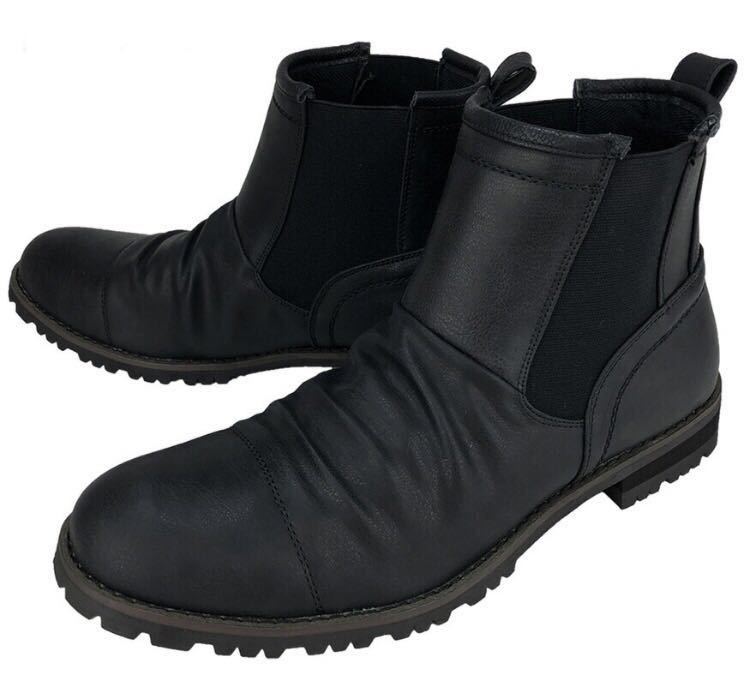 焦がし加工 サイドゴアドレープブーツ タンクソール ブラック拍卖