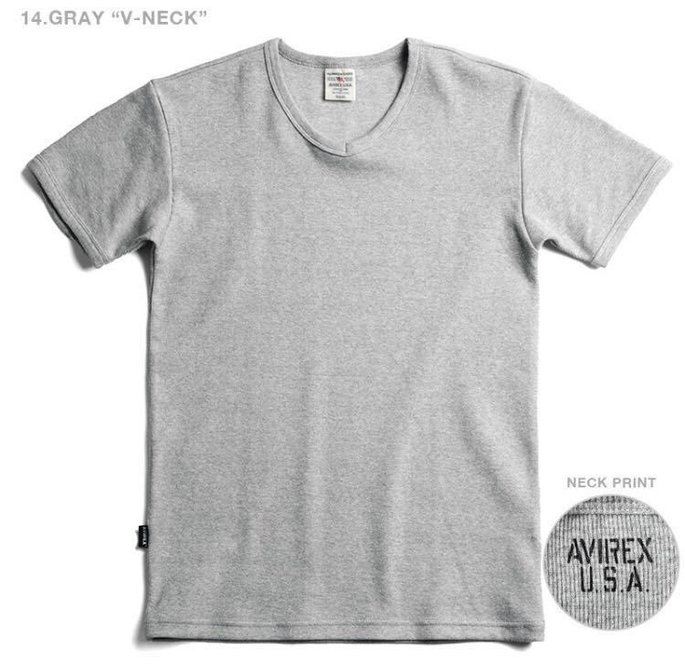 AVIREX Vネック カットソー 半袖 グレー拍卖
