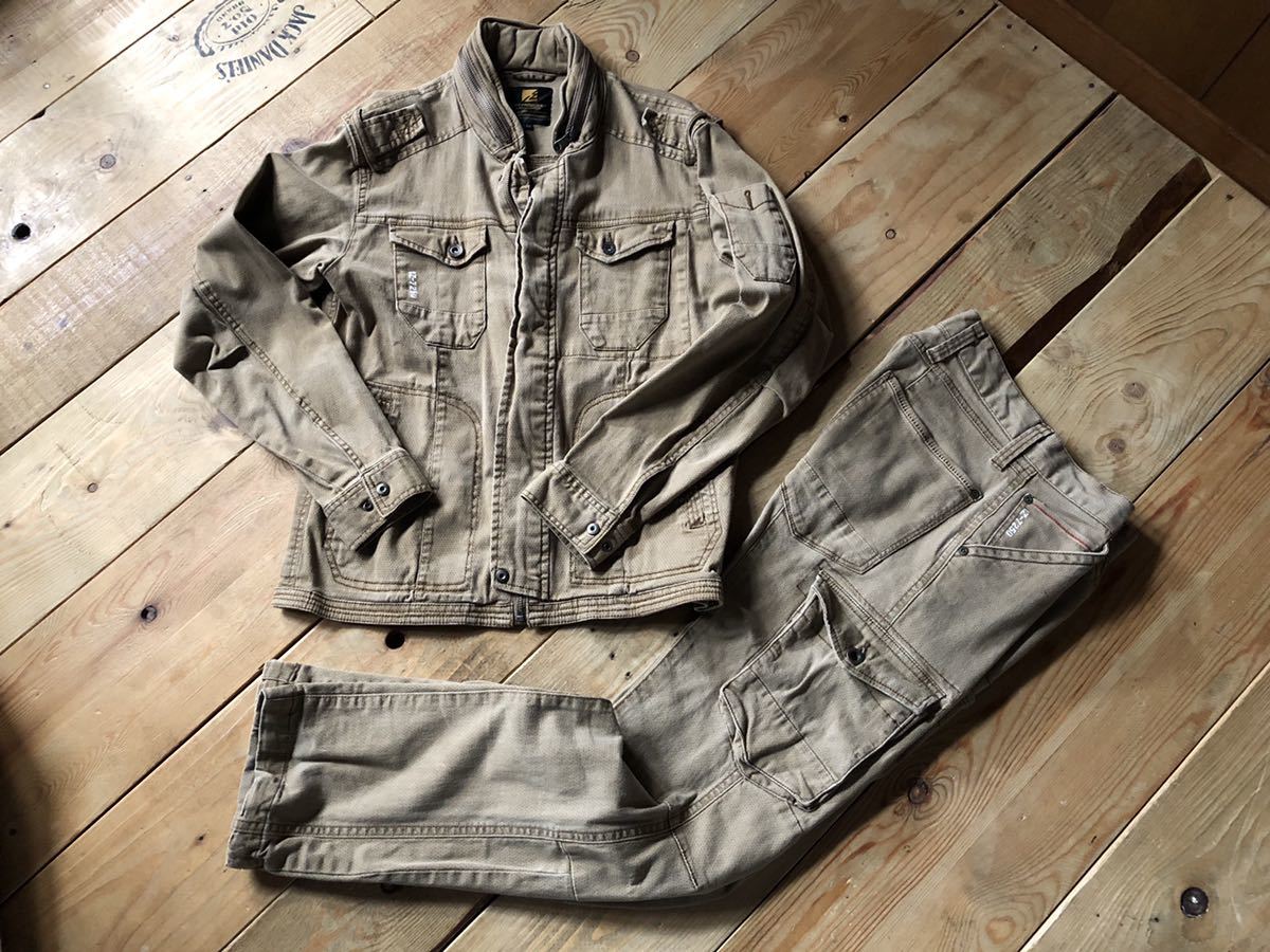 アイズフロンティア i'z frontierフード付 ストレッチいい味タイトL(M相当)上下セット作業着セットアップミリタリーステンシルひざヒジ立体拍卖