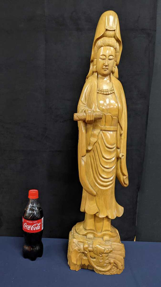 観音菩薩像 約75cm 仏像 木彫 仏教美術 大きめ拍卖