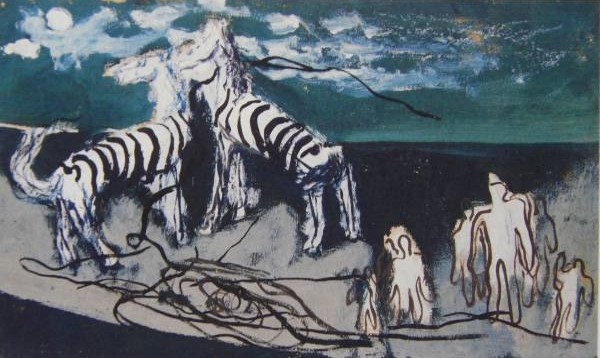 三岸節子、月夜の縞馬、希少画集画、新品高級額、額装付、状態良好、油彩 風景、送料込み、fan拍卖