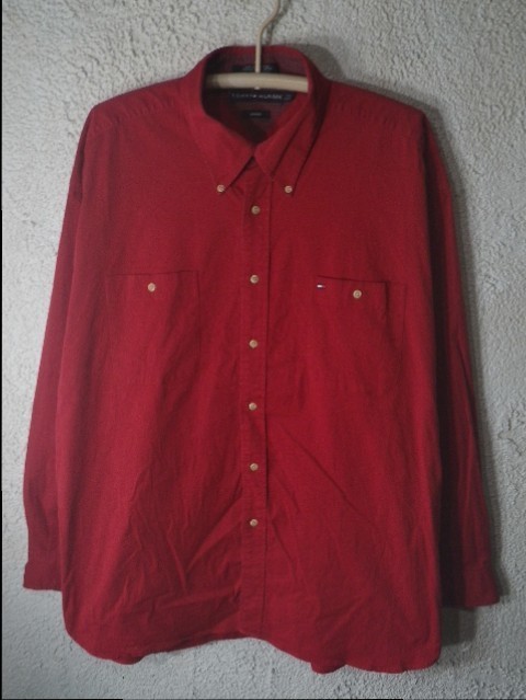n4755 TOMMY HILFIGER トミー ヒルフィガー 大きめコーデ ビンテージ vintage 長袖 ボタンダウン シャツ 部分チェック拍卖