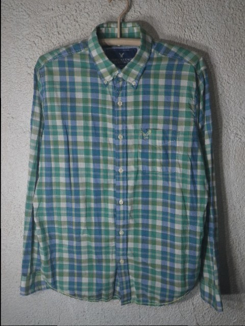 n3578 アメリカン イーグル アウトフィッターズ AMERICAN EAGLE 爽やか 長袖 チェック ボタンダウン シャツ BDシャツ 薄手拍卖