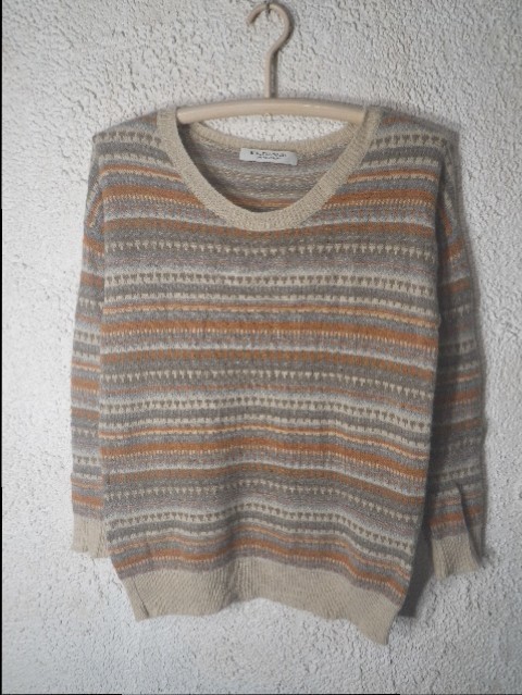 n5061 UNITED ARROWS ユナイテッド アローズ ビューティアンドユース ウール 100% ニット セーター ボーダー 総柄 デザイン拍卖