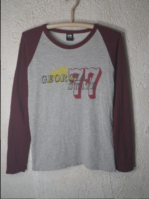 n3928 RUSSEL ATHLETIC ラッセル アスレチック 長袖 ジョージア ステイツ 77 プリント ラグラン tシャツ ロンt 人気拍卖