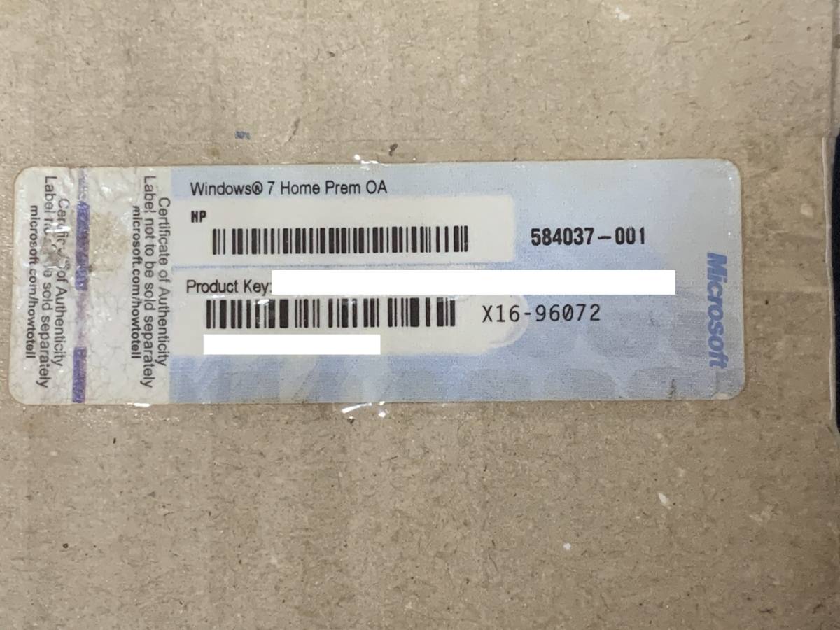 A17467)HP Windows 7 Home Prem OA 正規プロダクトキーシール 1枚 拍卖
