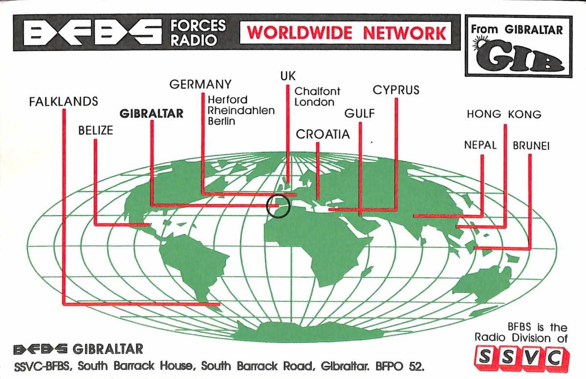BCL★入手困難★希少ベリカード★BFBS★英国軍放送★British Forces Broadcasting Service★ジブラルタル★1990年代後半?拍卖