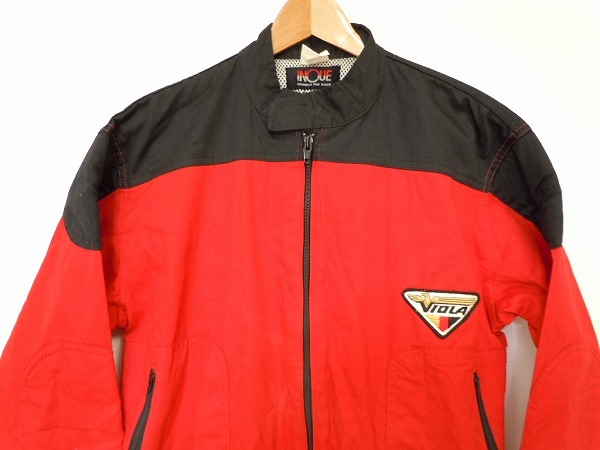 i802★INOUE イノウエ★当時物 古め つなぎ LL★黒 赤★レトロ ライダー★拍卖