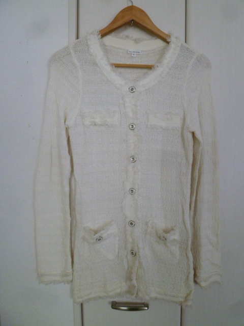 GLACIER/グラシア○白フリンジデザイン上品ロングカーディガンM/ホワイトロング丈○①K1028拍卖