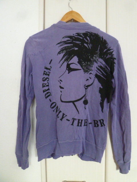 DIESEL/ディーゼル○紫ノーカラージップアップスウェットパーカーS/バックプリントパープル○P1029①拍卖