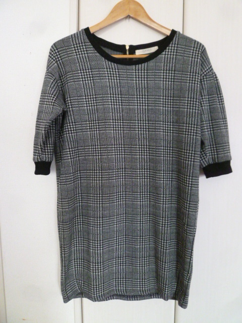 FRAMES RayCassin/レイカズン○モノトーン系千鳥格子柄背中ジップアップニットワンピースF/長袖膝丈○117拍卖