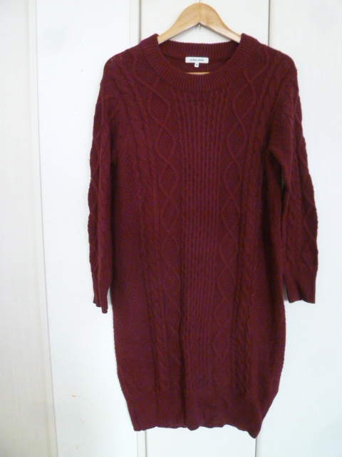 GLOBAL WORK/グローバルワーク○あずき色ケーブル編みセーターニットワンピースM/ボルドー長袖膝丈○117拍卖