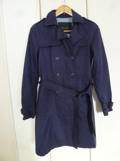 ZARA BASIC/ザラ○青紫系ロングトレンチコートEUR S/USA S/ベルト付きブルーパープル系スプリングコート○③JK115拍卖