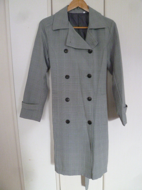 イトーヨーカ堂○モノトーン系千鳥格子柄ロングトレンチコートL/スプリングコート○③JK115拍卖