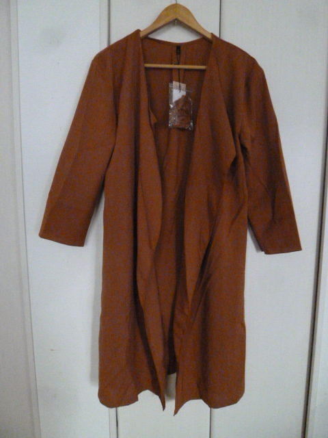 【新品】Clear/クリアー○くすんだオレンジ茶系ウエストリボンベルトロングガウンカーディガンF/ロングコーディガンF/コート○②Jk115拍卖