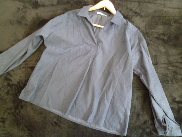 Ehyphenworldgallery PEACE/イーハイフンワールドギャラリー○紺スエード調スキッパーシャツカットソーF /ネイビー長袖トップス○②ST1028拍卖