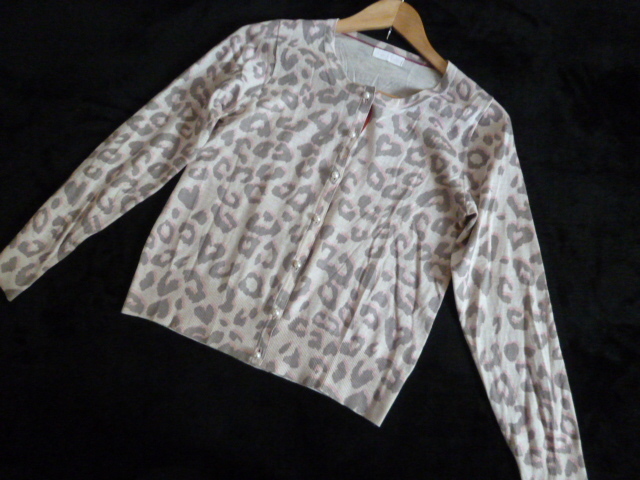 E hyphen world gallery/イーハイフンワールドギャラリー○淡ベージュヒョウ柄パールボタンカーディガンF/レオパード柄アニマル柄○①K1028拍卖