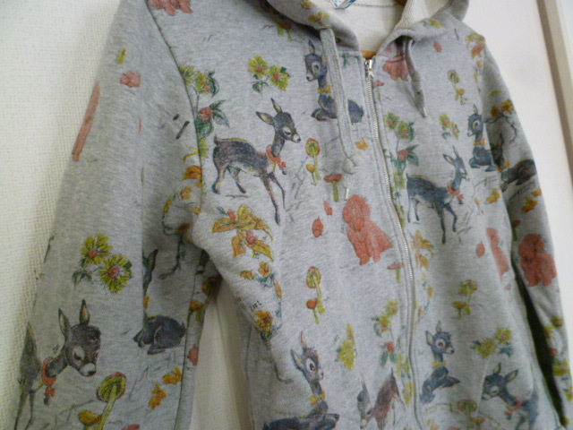 2#1○グレーアニマルレトロ総柄ジップアップパーカー/フード付き昭和レトロ○P1029①拍卖