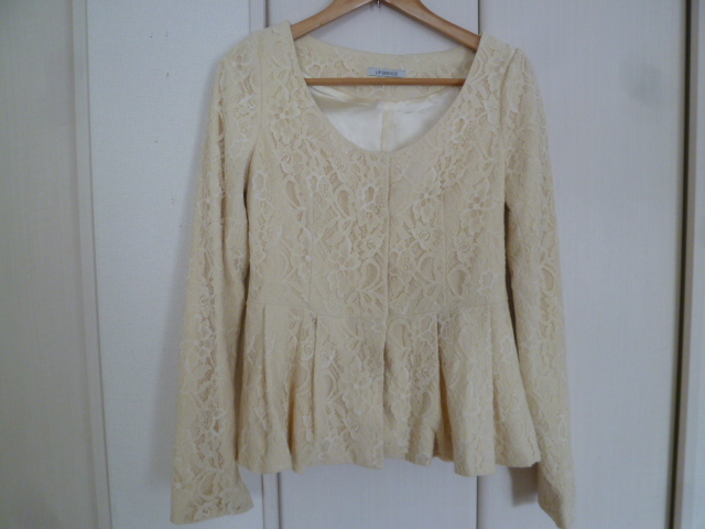 LIPSERVICE/リップサービス○アイボリー総レースぺプラム風ノーカラージャケット2/クレッジフォーマル結婚式パーティー○①JK115拍卖