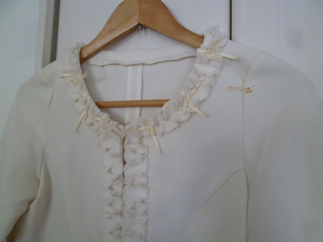 3rd wave○オフホワイトフリンジフリルリボンノーカラージャケット9AR/9号M入園式入学式卒業式卒園式フォーマル○②JK115拍卖