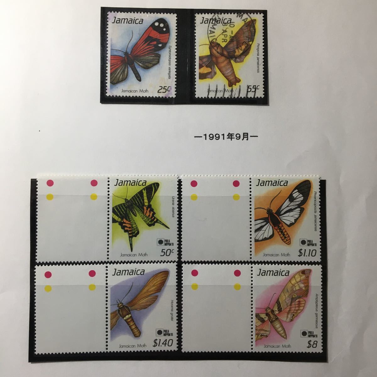 切手:昆虫・蝶/ジャマイカ*1991年9月*一部消印あり拍卖