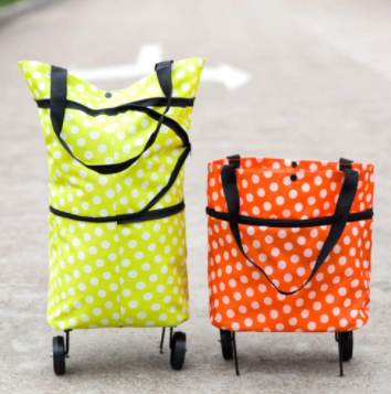 折りたたみショッピングキャリーバッグ オックスフォード布 大容量防水 色:ラウンドドット(グリーンオレンジ)とグリーン・オレンジ選択拍卖