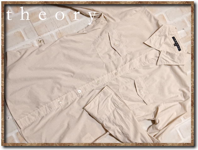 ☆theory セオリー チェック長袖シャツ ベージュ☆やや難拍卖