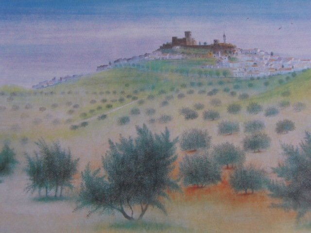 福井爽人、【城の丘(スペイン)】、希少な額装用画集より、新品額装付、状態良好、送料込み拍卖