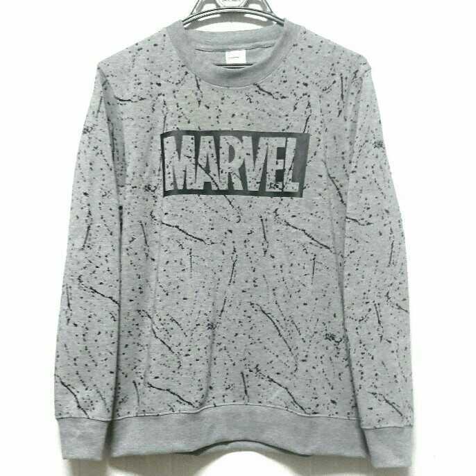 特価/未使用【サイズ=M】MARVEL/マーベル/メンズ/裏起毛/スウェット/トレーナー/杢gray×black拍卖