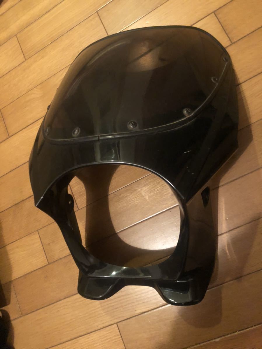 汎用 ブラック エアロ バイザー 風防 シールド ジャンク 丸目用 ヘッドライト 黒 フロント 400 250 大型 ネイキッド拍卖