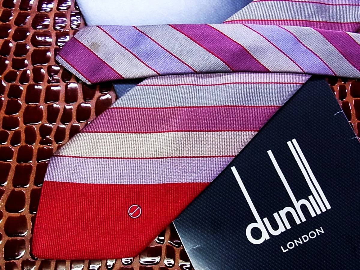 ○E188N●USED並●【dunhill】ダンヒル【ロゴ入】ネクタイ【ストライプ】★人気の細・ナロータイ拍卖