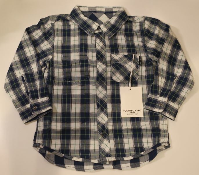 Polarn O. Pyret ポーラーン・オ・ピレット シャツ ブラウス 長袖 92 チェック ネイビー リバーシブル 新品 未使用 ngymtko k②h1109拍卖