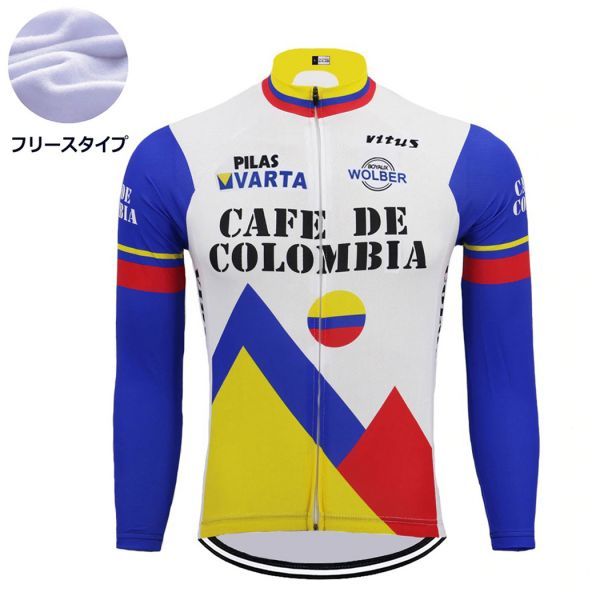 新品 長袖 裏起毛 サイクルジャージ レトロデザイン No35 M コロンビア フルジップ ウェア メンズ サイクリング フリース ロードバイク MTB拍卖