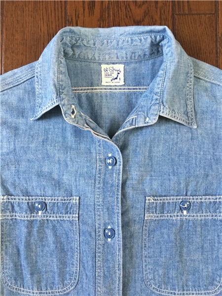 オアスロー or slow レディース 長袖 ブルー シャンブレー シャツ 1 ビンテージ ネイビー スタイル マチ付き 日本製拍卖