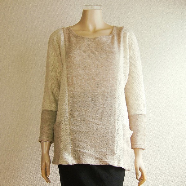 美品★ビッキー*VICKY*ベージュ系*綺麗異織り*ふっくら長袖ロングニット*セーター*Mサイズ.9号.38拍卖