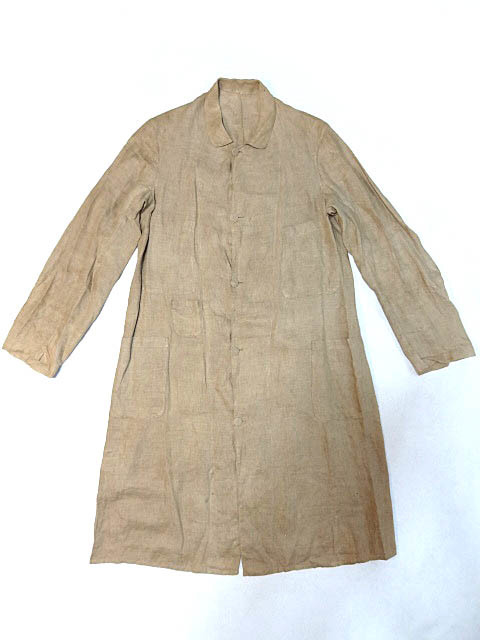 ビンテージ 希少 最高峰 10S 20S 30S リネン アシンメトリー デザイン ダスター コート 5 ポケット 麻 生成り ナチュラル レア ロング 茶色拍卖
