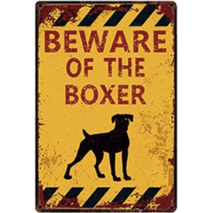 A2783 メタル サイン ブリキ 看板 金属 製 プレート パネル 注意 警告 防犯 動物 ペット 犬 番犬 猛犬 ボクサー 【4617】拍卖