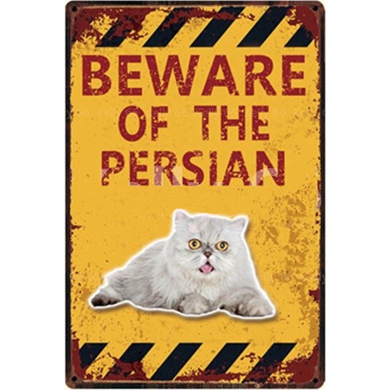 A2743 メタル サイン ブリキ 看板 金属製 プレート パネル 店舗 カフェ 動物 ペット 猫 警告 注意 ペルシャ 【4535】拍卖