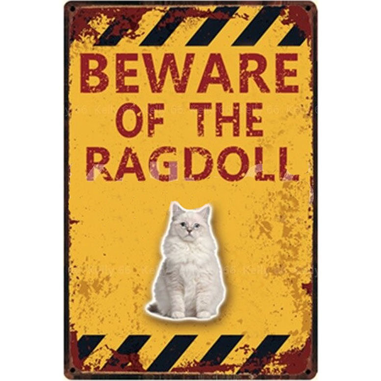 A2749 メタル サイン ブリキ 看板 金属製 プレート パネル 店舗 カフェ 動物 ペット 猫 警告 注意 ラグドール 【4525】拍卖