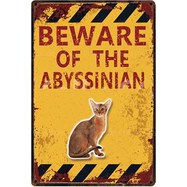 A2745 メタル サイン ブリキ 看板 金属製 プレート パネル 店舗 カフェ 動物 ペット 猫 警告 注意 アビシニアン 【4542】拍卖