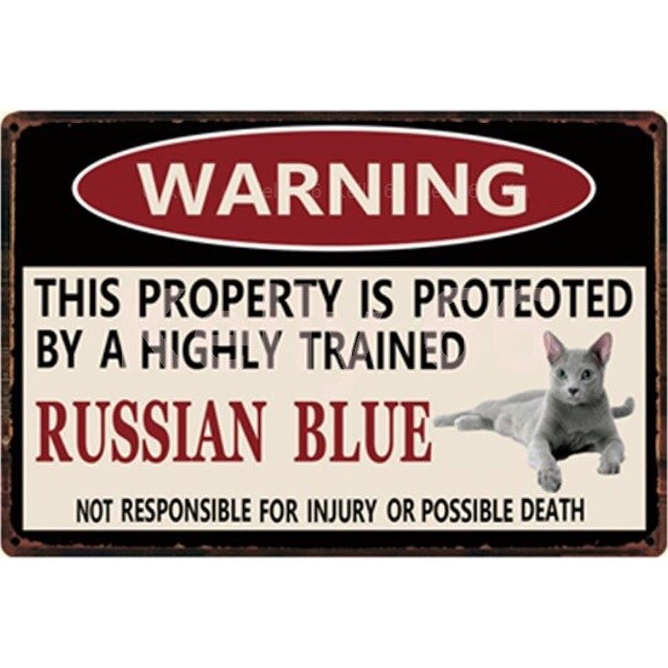 A2764 メタル サイン ブリキ 看板 金属製 プレート パネル 店舗 カフェ 動物 ペット 猫 警告 注意 ロシアンブルー 【4516拍卖